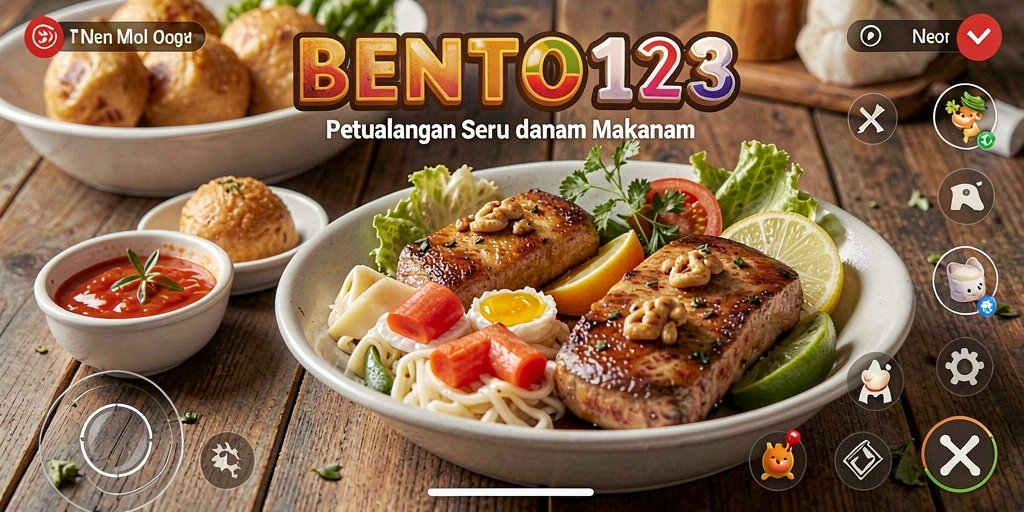 Tampilan bento yang diolah dengan penuh warna dan ceria.