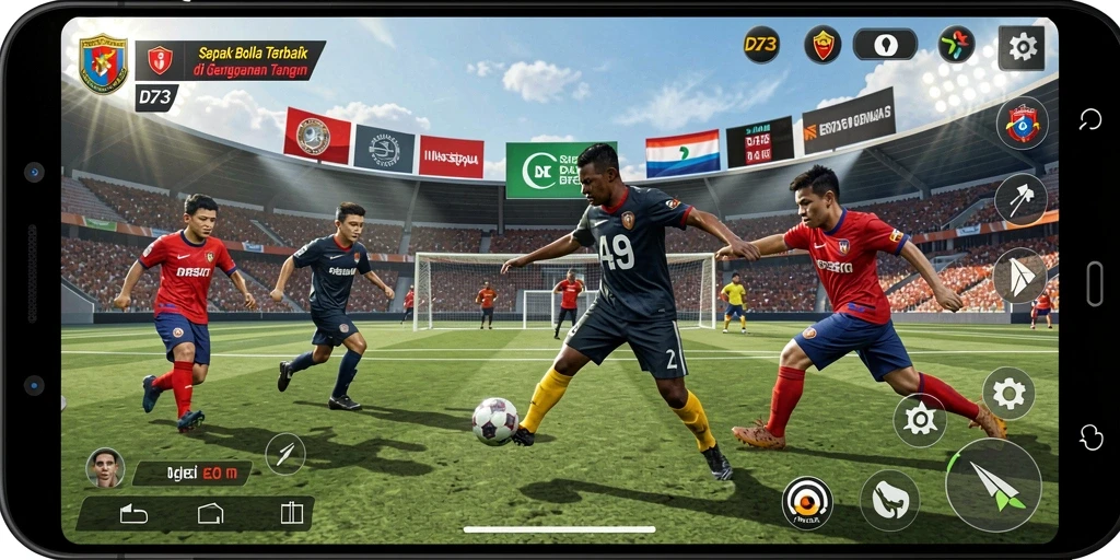 Tampilan mendebarkan dari gameplay D73 yang penuh aksi sepak bola.