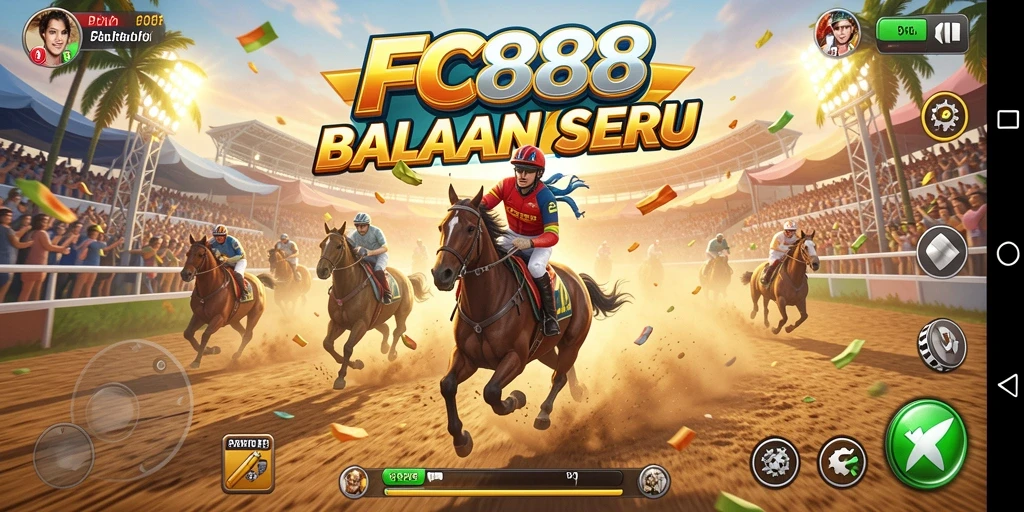 Screenshot FC888 menampilkan aksi balapan yang mendebarkan dan mobil yang berkilau.