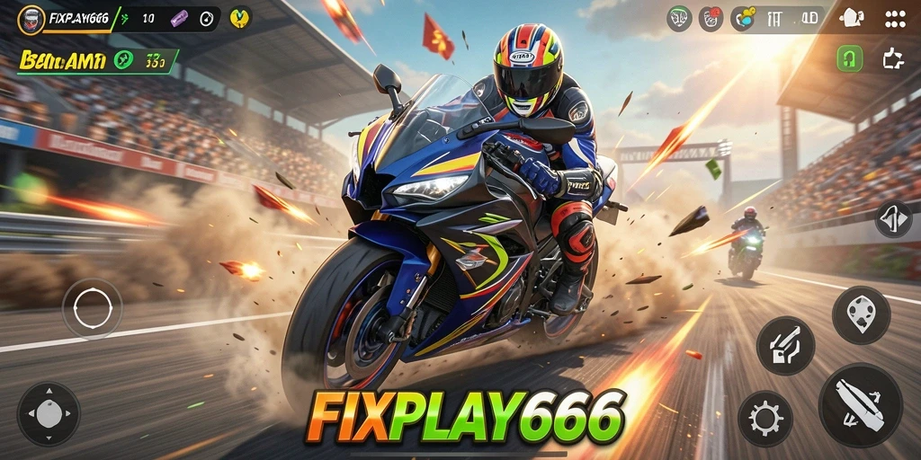 Tampilan menarik dari gameplay balapan motor intens.
