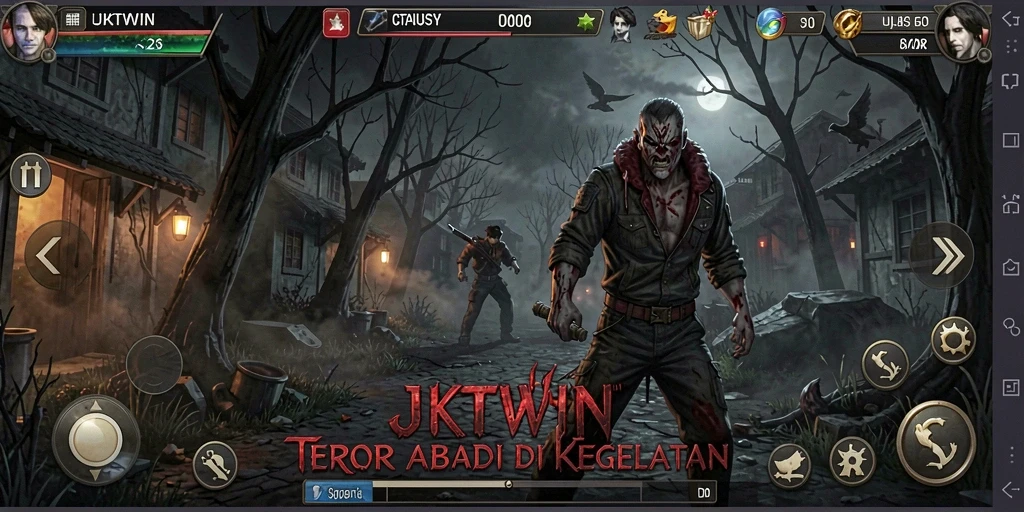 Tampilan gameplay JKTWIN yang menegangkan dan mencekam.