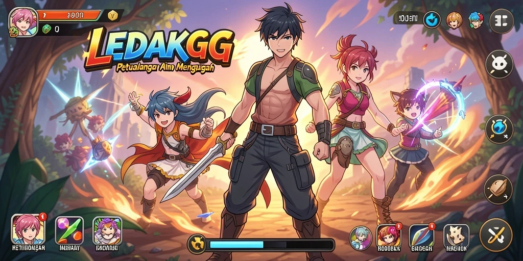 Tangkapan layar LEDAKGG menampilkan gameplay yang penuh aksi dan karakter anime.