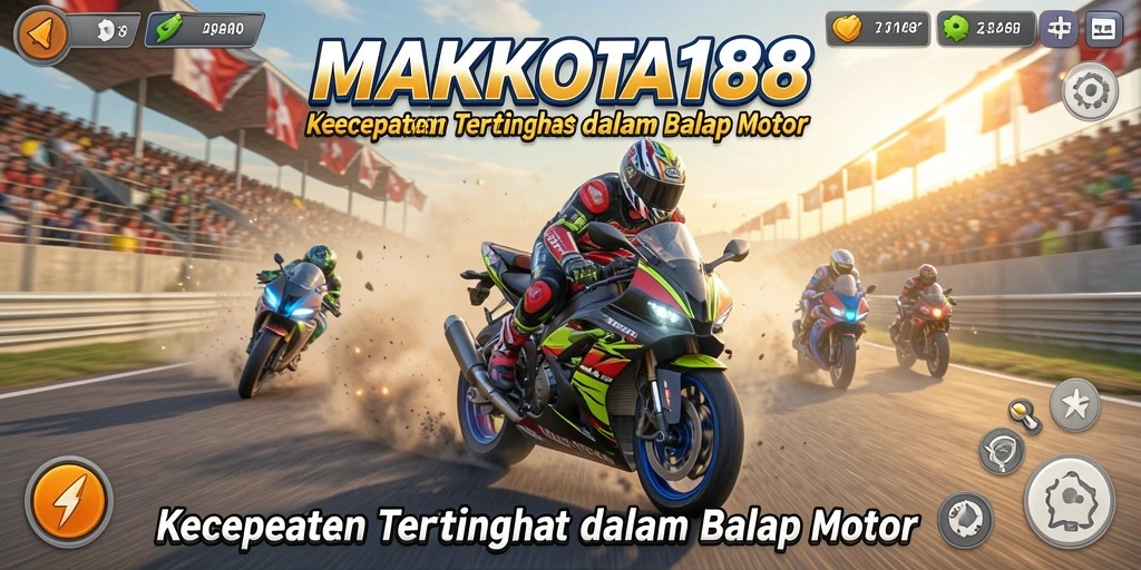 Tangkapan layar gameplay MAHKOTA188 menampilkan keseruan balap motor yang menegangkan.