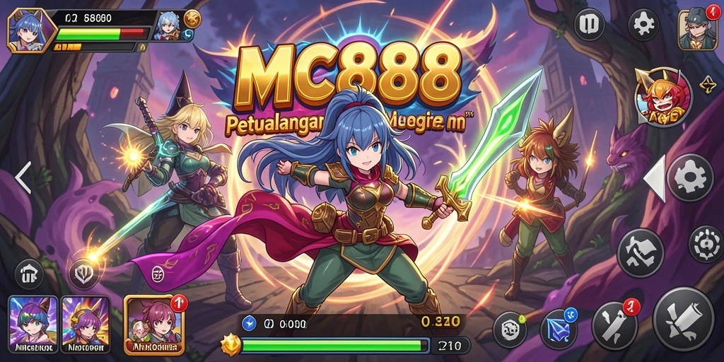 Tampilan gameplay <strong>MC888</strong> yang menampilkan karakter anime yang beraksi.