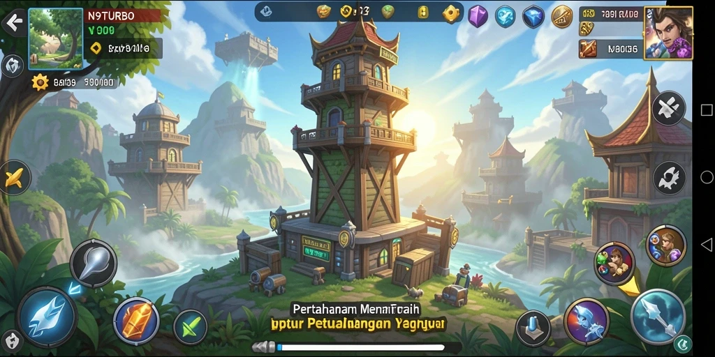 Screenshot N9TURBO menunjukkan aksi seru dalam Tower Defense.