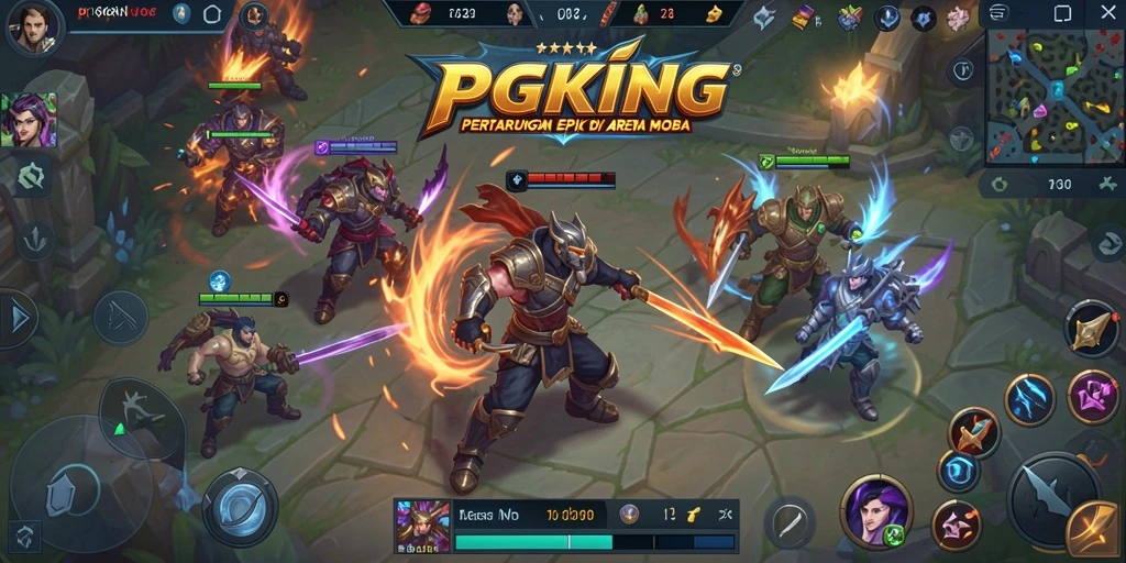 Screenshot PGKING menunjukkan aksi laga seru dalam permainan MOBA.