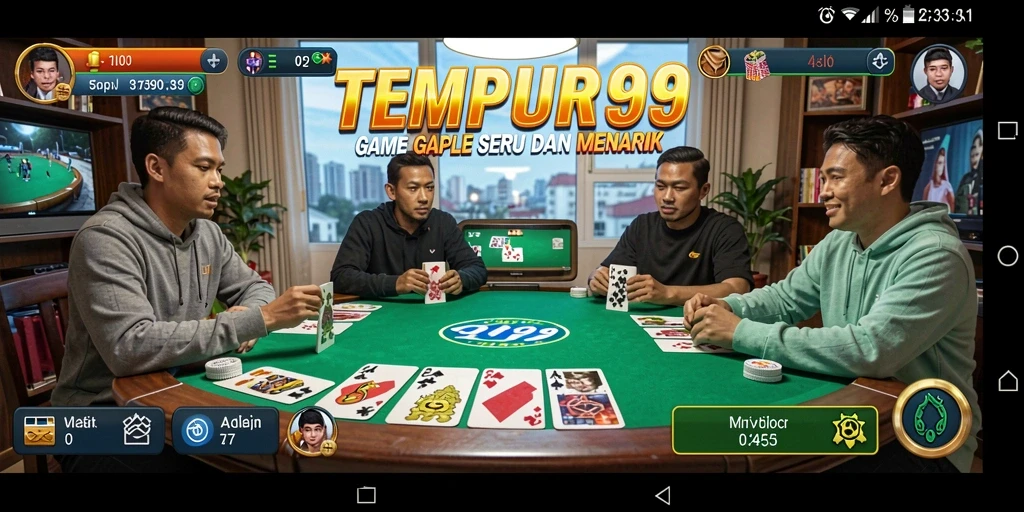 Tampilan gameplay seru dari TEMPUR99 dalam permainan Gaple.
