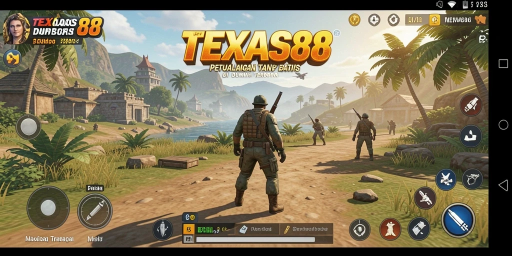 Screenshot utama TEXAS88 menampilkan petualangan epik di dunia terbuka.